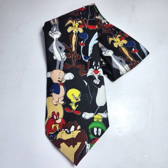 Looney Tunes Vintage Necktie 1997 Warner Bros. Bugs Bunny Tweety Taz Porky Pig - Picture 1 of 7